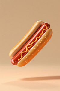 3D illustration of hotdog food ketchup hot dog.