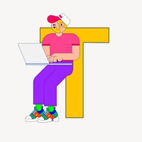 Letter T, character font illustration