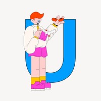 Letter U, character font illustration
