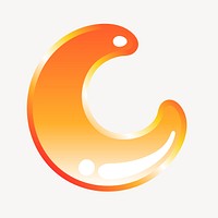Crescent moon icon in cute funky orange shape illustration