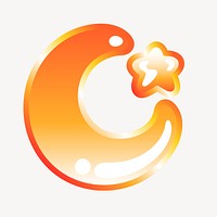 Crescent moon icon in cute funky orange shape illustration