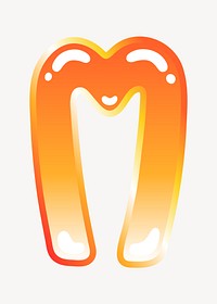 Letter m in cute funky orange alphabet illustration