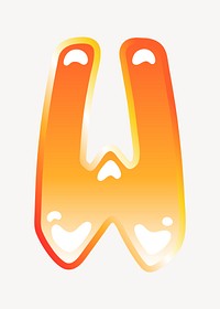 Letter w in cute funky orange alphabet illustration