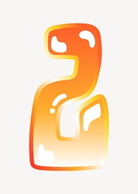 Number 2 in cute funky orange alphabet illustration