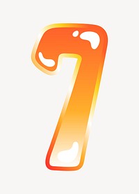 Number 7 in cute funky orange alphabet illustration
