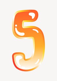 Number 5 in cute funky orange alphabet illustration