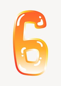 Number 6 in cute funky orange alphabet illustration