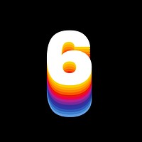 Number 6 retro colorful layered font illustration