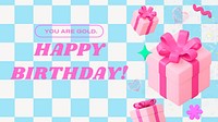 Happy Birthday YouTube thumbnail template, Y2K aesthetic