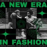 Street fashion Instagram post template, green retro design