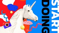 Abstract unicorn YouTube banner template, 3D graphics