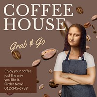 Coffee house Instagram post template Mona Lisa famous painting remixed by rawpixel