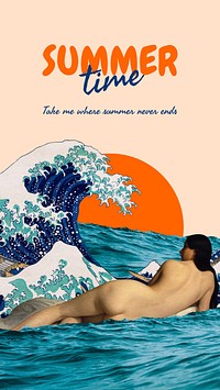 Summer aesthetic Instagram story template, The Great Wave off Kanagawa famous artwork remixed by rawpixel.