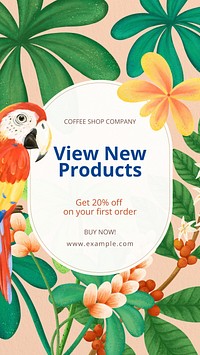 Tropical ad Pinterest pin template hand-drawn nature
