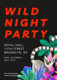Wild party invitation card template, editable hand-drawn nature
