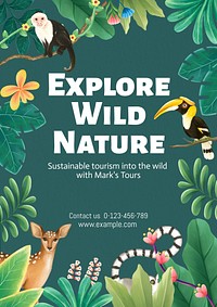 Explore wild nature poster template, editable hand-drawn nature