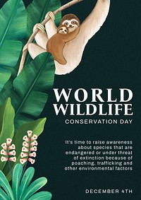 Wildlife Conservation Day poster template, editable hand-drawn nature