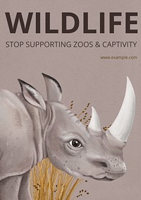 Abolishing zoo poster template,  hand-drawn nature