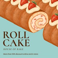 Roll cake Instagram post template, house of bake text
