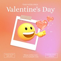 Valentine's Day Instagram ad template, 3D emoticon illustration