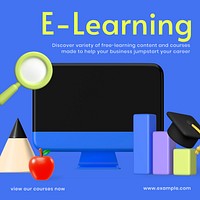 E-learning school Facebook ad template and 3D elements