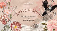 Antique shop blog banner template, vintage ephemera remix