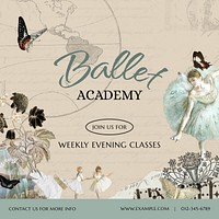 Ballet academy Instagram ad template, vintage ephemera remix