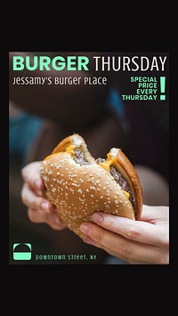 Burger Thursday Facebook story template,  colorful design