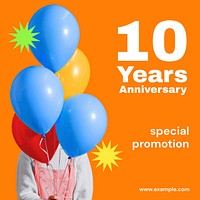 Anniversary promotion Instagram ad template, editable funky design