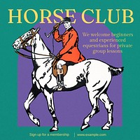 Horse club Instagram ad template,  Art Nouveau design, remixed by rawpixel