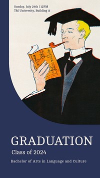 Graduation ceremony Facebook story template Art Nouveau design, remixed by rawpixel