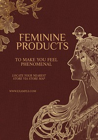 Aesthetic gold woman poster template  Art Nouveau  remixed by rawpixel
