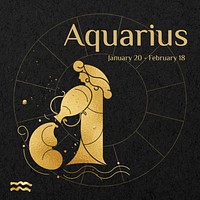 Aquarius Instagram post template gold Art Nouveau horoscope sign, remixed by rawpixel