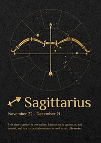 Sagittarius horoscope sign poster template,  gold Art Nouveau design, remixed by rawpixel