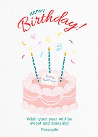 Birthday greeting card template,  digital painting remix