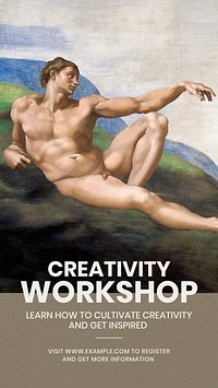 Creativity workshop Instagram story template. Famous artwork by Michelangelo, remixed by rawpixel.