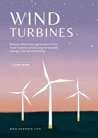 Wind turbines poster template, customizable aesthetic paint remix 