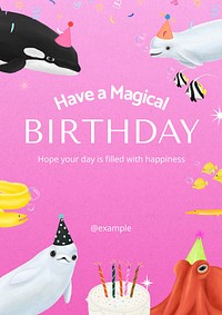 Magical birthday poster template,  aesthetic paint remix 