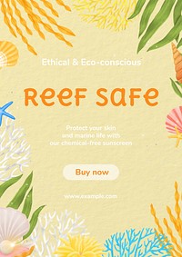 Reef safe poster template, customizable aesthetic paint remix 