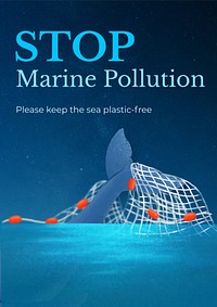 Marine pollution poster template, customizable aesthetic paint remix 