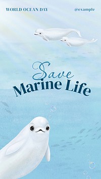 Save marine life Instagram story template,  aesthetic paint remix 