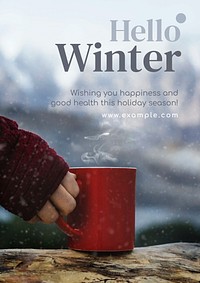 Hello winter wish poster template and design