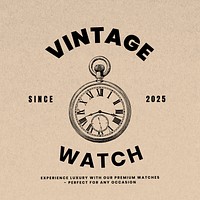 Vintage watch beige logo template