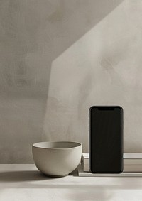 A phone mockup bowl electronics bathing.