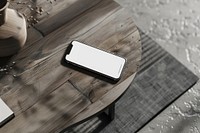 A mockup of a phone electronics iphone wood.