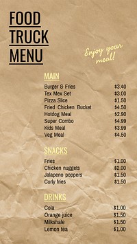 Food truck menu Instagram story template