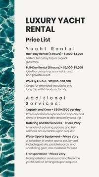 Yacht price list social story template