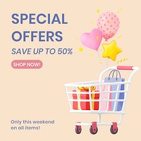 Special offers Facebook ad template colorful 3D design