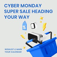 Cyber Monday Facebook ad template colorful 3D design