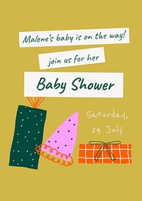 Cute baby shower poster template, doodle invitation card